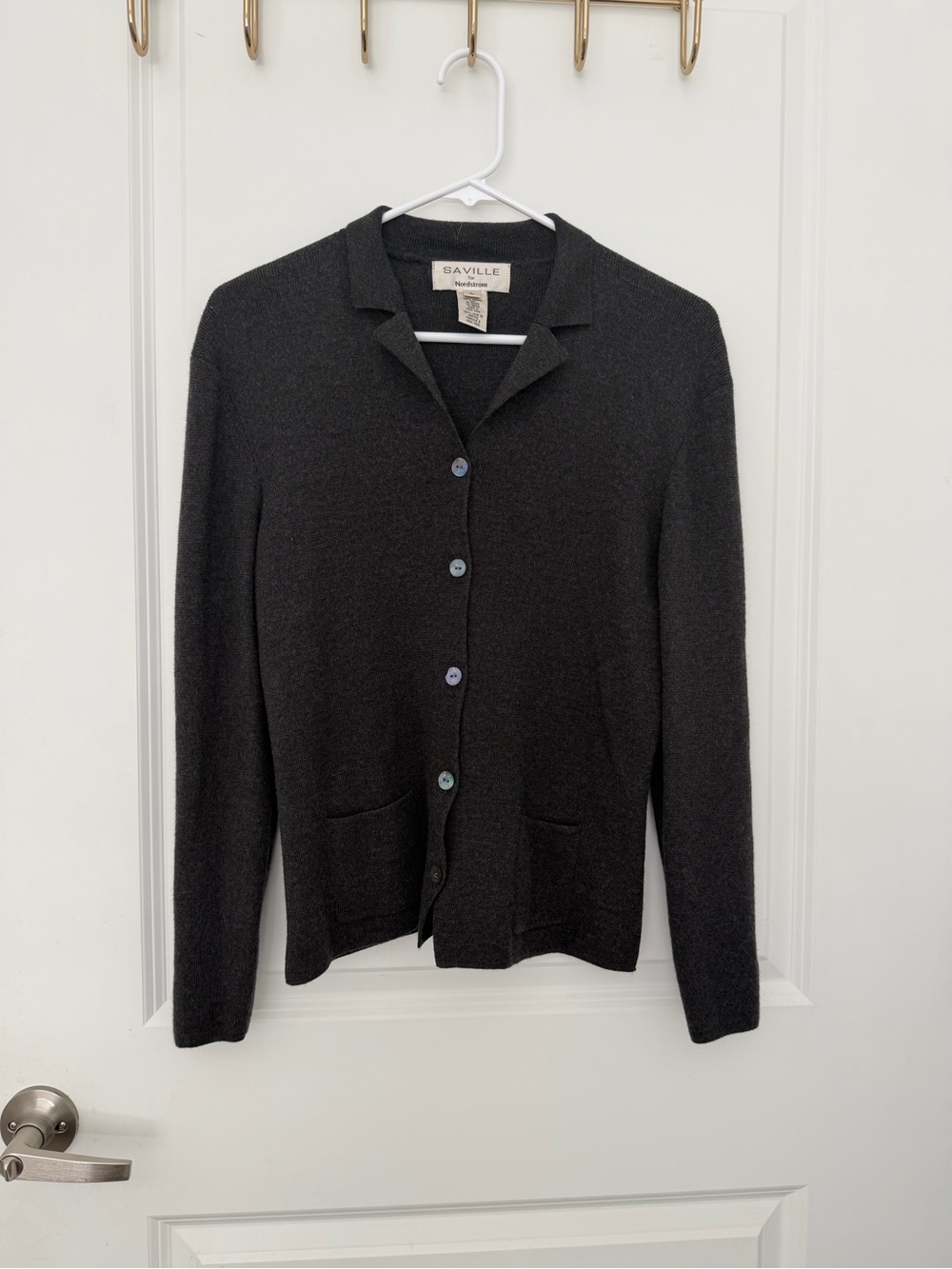 Saville for Nordstrom Women’s Merino Wool Cardigan Sz L Gray Collared Pockets